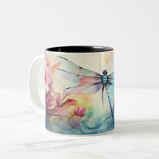 Libelle in Blume Zweifarbige Tasse (Vorderseite Links)