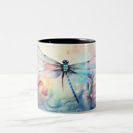 Libelle in Blume Zweifarbige Tasse (Mittel)