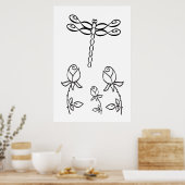 Libelle Infinity mit Rosen Schwarz und Weiß Poster (Küche)