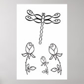Libelle Infinity mit Rosen Schwarz und Weiß Poster (Vorne)