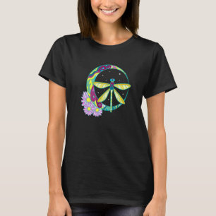 Libelle Insekt Mond Friedenszeichen Vintage Hippie T-Shirt