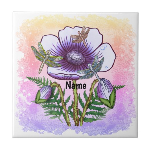 Libelle Lila Mohn Fliese (Vorderseite)