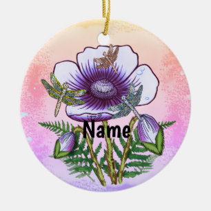 Libelle Lila Mohnblume Keramik Ornament