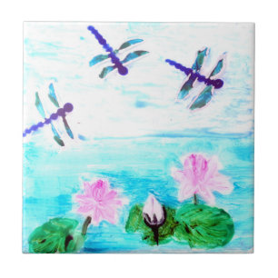 Libelle, Lilien-Blumen-Teich-Malerei Fliese