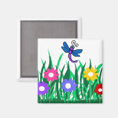 Libelle mit Blume-Magnet Magnet (Vorderseite/Rückseite)