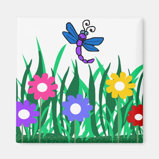 Libelle mit Blume-Magnet Magnet (Vorne)