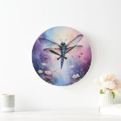 Libelle mit Lila Blume Große Wanduhr (Zuhause)