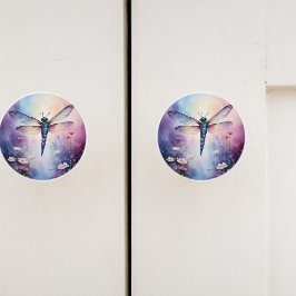 Libelle mit Lila Blume Keramikknauf