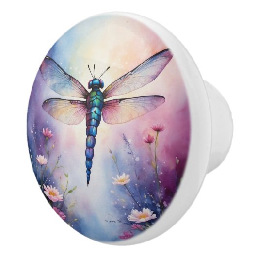 Libelle mit Lila Blume Keramikknauf (Rechts)