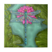 Libelle mit Lotus-Blume Fliese (Vorderseite)