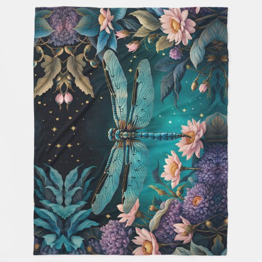 Libelle nachts im Blumengarten Fleecedecke (Vorderseite)