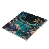 Libelle nachts im Blumengarten Fliese (Seite)