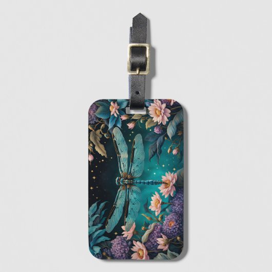 Libelle nachts im Blumengarten Gepäckanhänger (Vorderseite Vertikal)