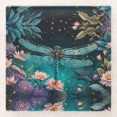 Libelle nachts im Blumengarten Glasuntersetzer (Vorderseite)