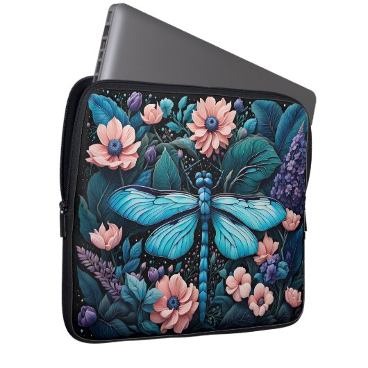 Libelle nachts im Blumengarten Laptopschutzhülle (Vorne Rechts)