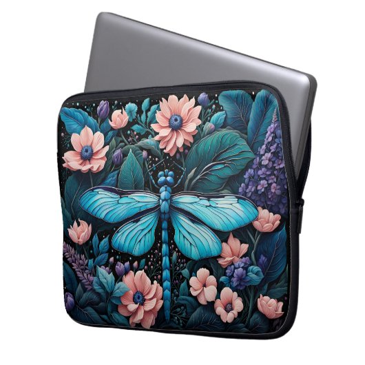 Libelle nachts im Blumengarten Laptopschutzhülle (Vorderseite Links)