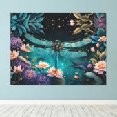 Libelle nachts im Blumengarten Leinwanddruck (Insitu (Holzboden))