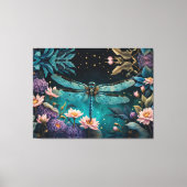 Libelle nachts im Blumengarten Leinwanddruck (Vorderseite)