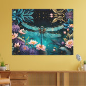 Libelle nachts im Blumengarten Leinwanddruck (Insitu (Wohnzimmer))