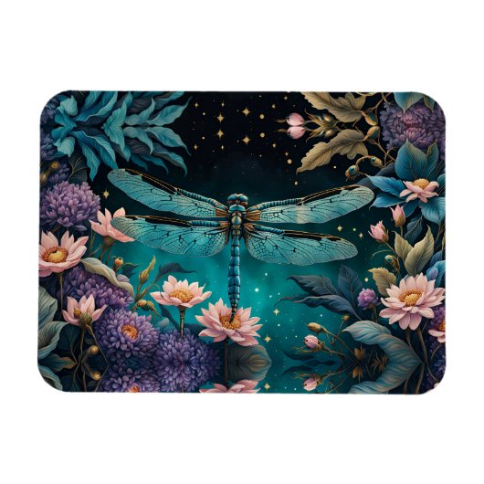 Libelle nachts im Blumengarten Magnet (Horizontal)