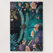 Libelle nachts im Blumengarten Puzzle (Vertikal)