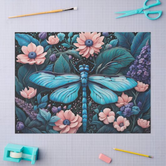 Libelle nachts im Blumengarten Seidenpapier (Basteln)