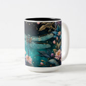 Libelle nachts im Blumengarten Zweifarbige Tasse (VorderseiteRechts)