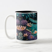 Libelle nachts im Blumengarten Zweifarbige Tasse (Links)