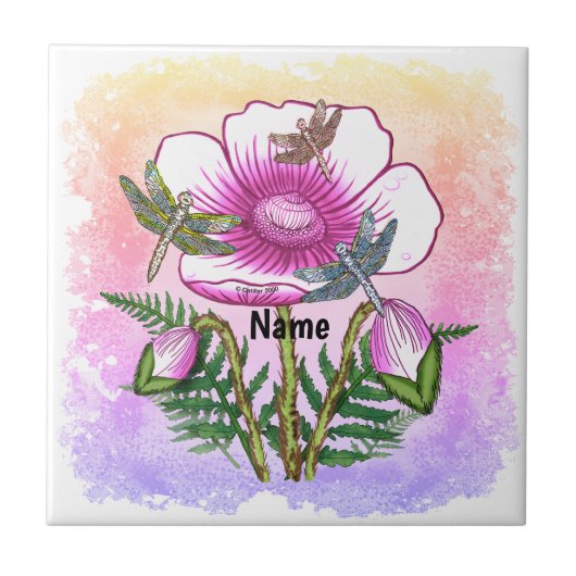 Libelle Pink Mohn Fliese (Vorderseite)