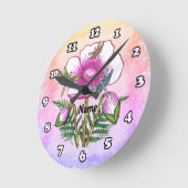 Libelle Pink Mohnblume Runde Wanduhr (Winkel)
