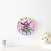 Libelle Pink Mohnblume Runde Wanduhr (Zuhause)
