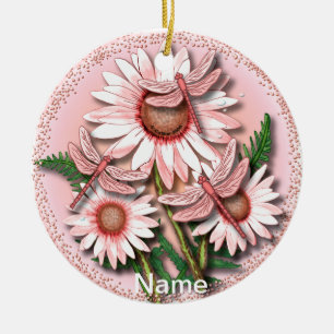 Libelle Rosa Gänseblümchen  Keramik Ornament