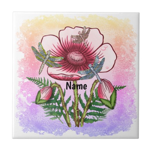 Libelle Roter Mohn Fliese (Vorderseite)