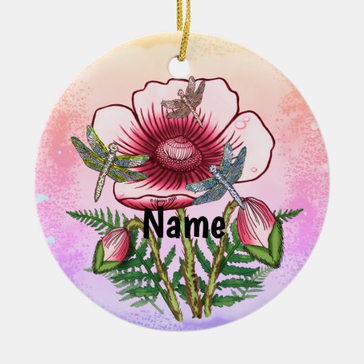 Libelle Roter Mohn  Keramik Ornament (Vorne)