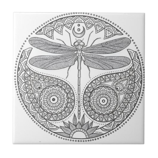 Libelle, schwarz-weiße Fliesen (Vorderseite)