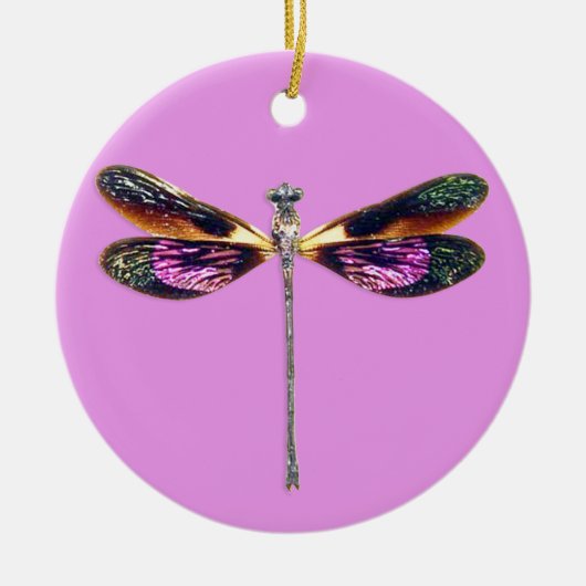 Libelle, silber, gold, lila und schwarz keramik ornament (Vorne)