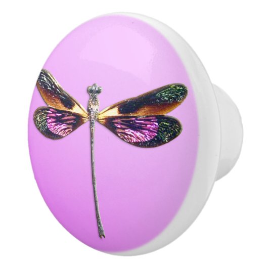 Libelle - Silber, Gold, lila und schwarz Keramikknauf (Rechts)