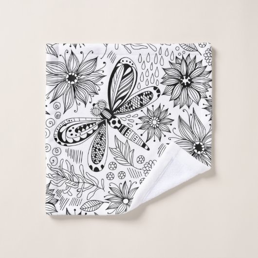 Libelle und Blume-Doodle Badhandtuch Set (Waschlappen)