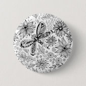 Libelle und Blume-Doodle Button (Vorderseite)