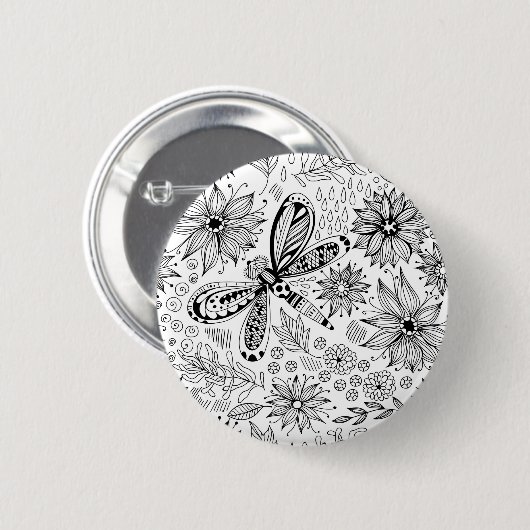 Libelle und Blume-Doodle Button (Vorne & Hinten)