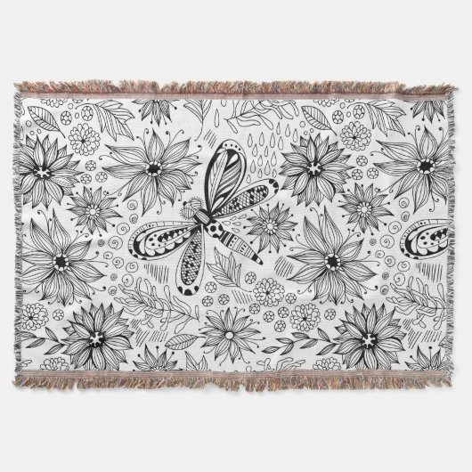 Libelle und Blume-Doodle Decke (Vorderseite)
