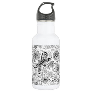 Libelle und Blume-Doodle Edelstahlflasche