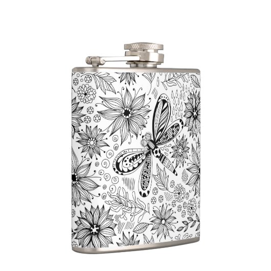 Libelle und Blume-Doodle Flachmann (Rechts)