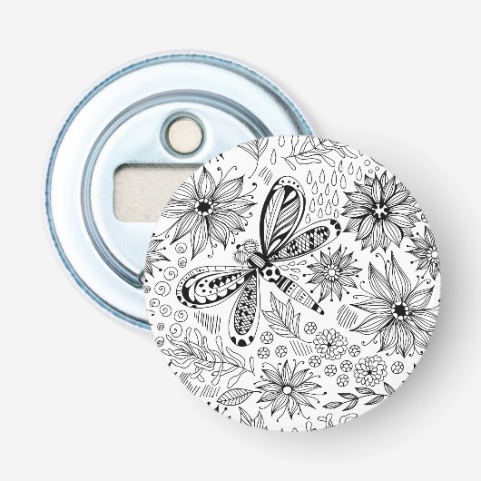 Libelle und Blume-Doodle Flaschenöffner (Vorderseite)