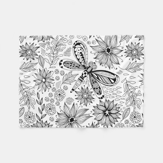 Libelle und Blume-Doodle Fleecedecke (Vorderseite (Horizontal))