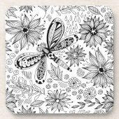 Libelle und Blume-Doodle Getränkeuntersetzer (Vorderseite)