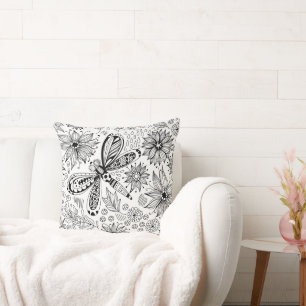 Libelle und Blume-Doodle Kissen