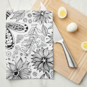 Libelle und Blume-Doodle Küchentuch (Viertel Falte)