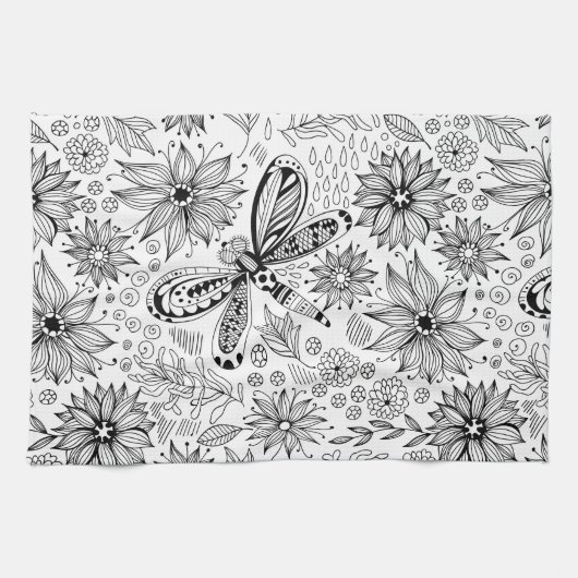 Libelle und Blume-Doodle Küchentuch (Horizontal)