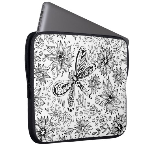 Libelle und Blume-Doodle Laptopschutzhülle (Vorne Rechts)